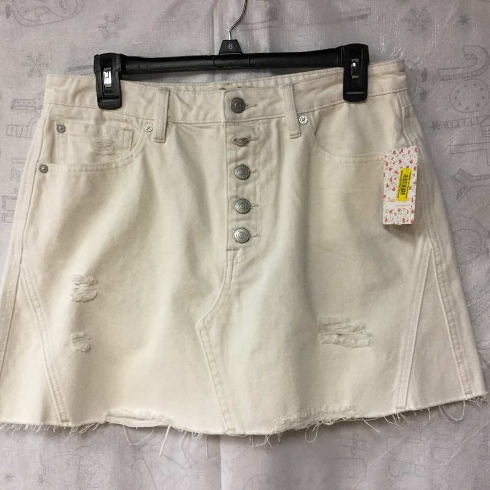Free People Denim Skirt White 31 Mini Cotton - Picture 3 of 15